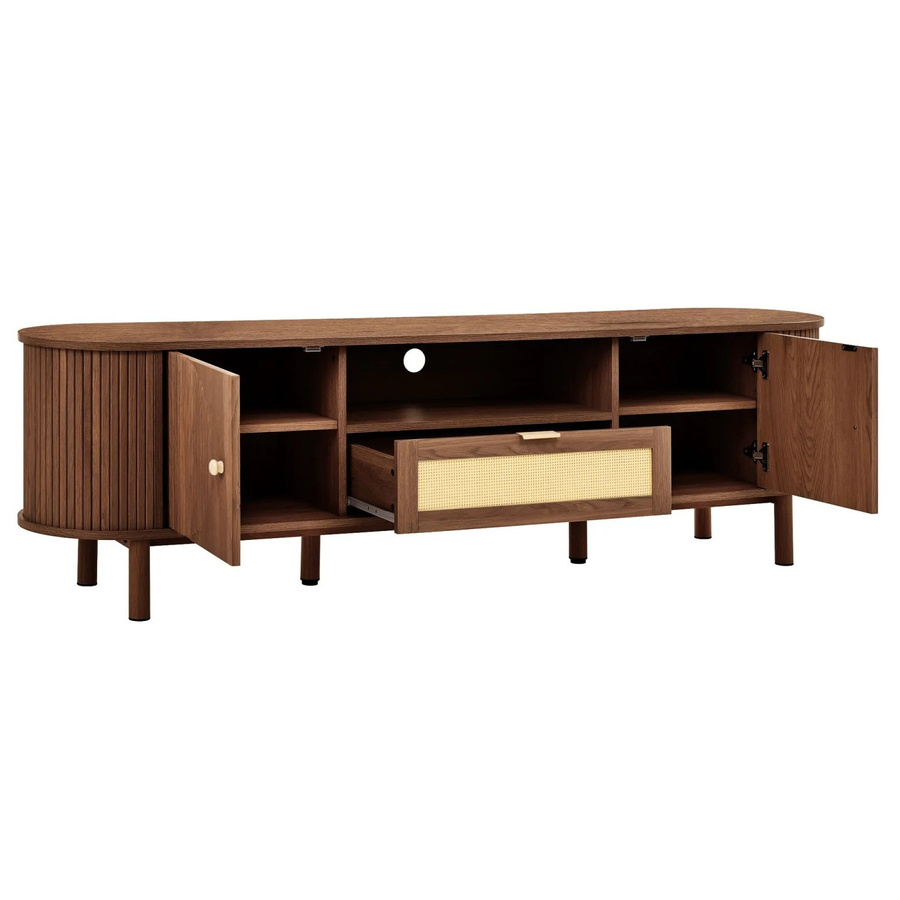 okwish TV Schrank in Braun mit Rattan Schubladen, offenen Fächern und Metallbeinen, B/T/H: 175 x 36 x 51 cm - Bild 2