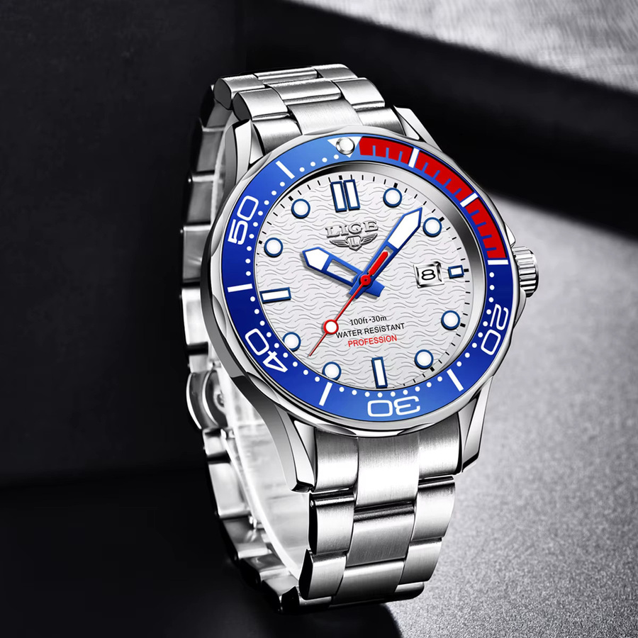 LIGE Armbanduhr Edelstahl, Quarz, Datum, Silber, Herren - Bild 2