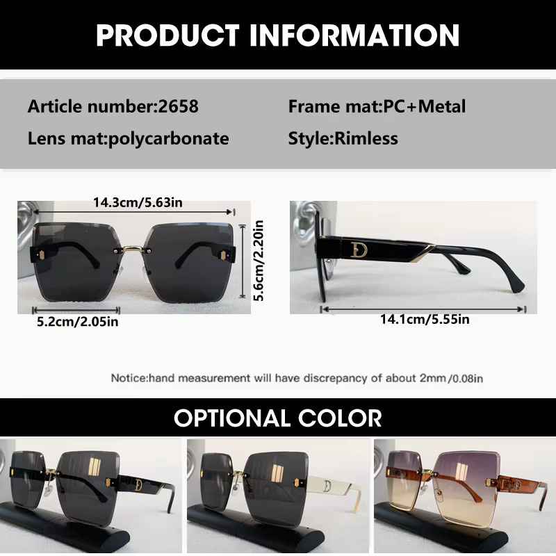OCYCO Sonnenbrille, randlos, quadratisch, schwarz, Unisex - Bild 2