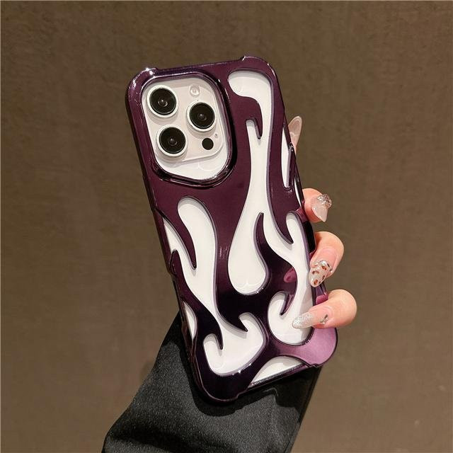 Silikon Schutzhülle mit galvanisiertem 3D-Flammenmuster für Apple iPhone 11 12 13 14 15 16 17 Pro Max Plus in Transparent und Purple - Bild 1