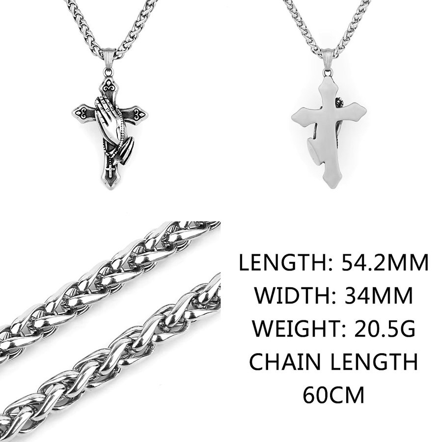 Halskette Gebet Kreuz, Edelstahl, Silber, Vintage, Unisex - Bild 4