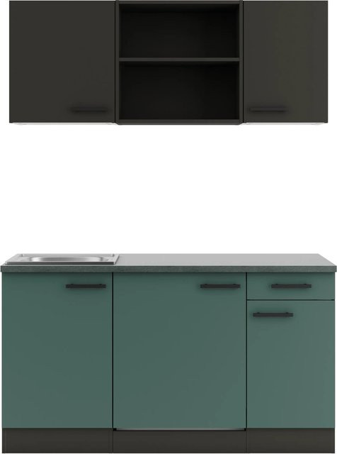 Optifit Miniküche KPMV 1579R-9+ Madrid420/Verona405 in Anthrazit und Steingrün, Breite: 150 cm - Bild 1