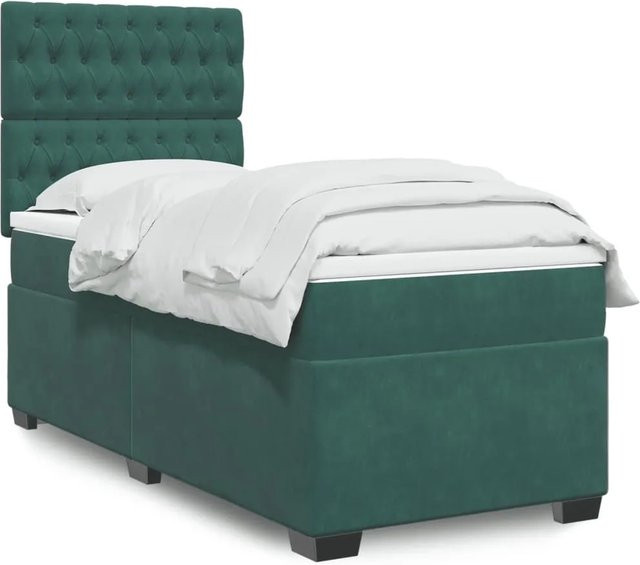 vidaXL Boxspringbett mit Matratze Dunkelgrün Samt B/T: 90 x 200 cm - Bild 1