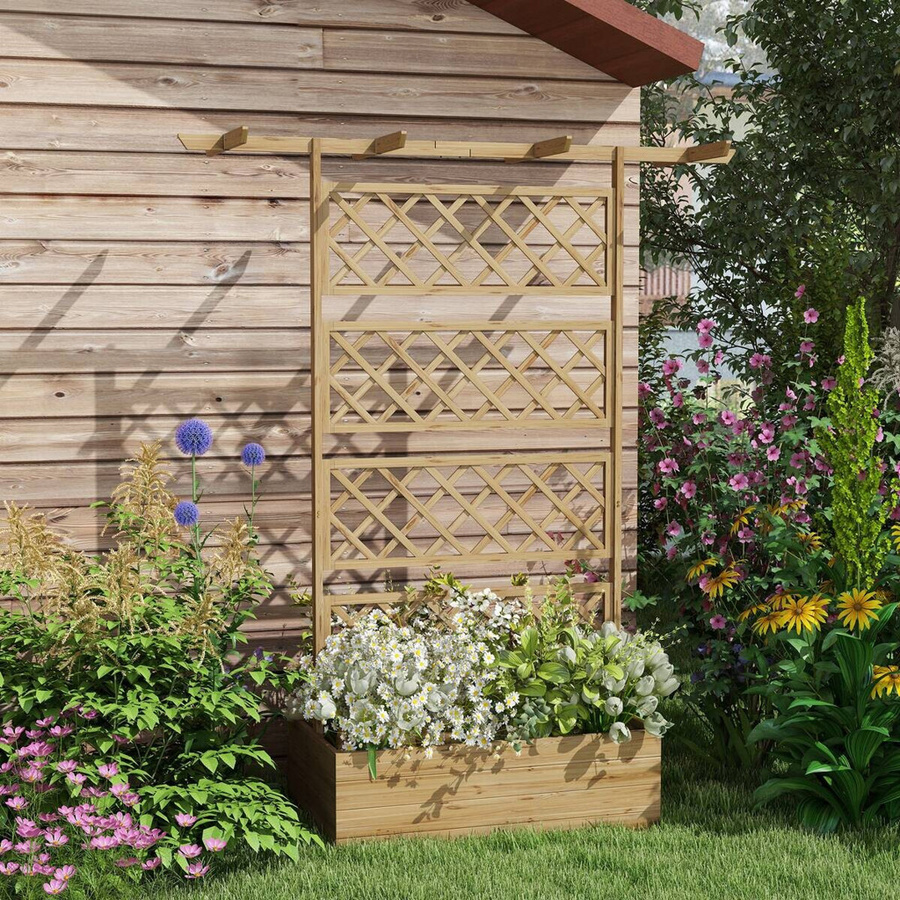 Outsunny Hochbeet aus Naturholz mit Dach und Rankengitter für Kletterpflanzen, B/T/H: 160 x 55 x 183 cm - Bild 3
