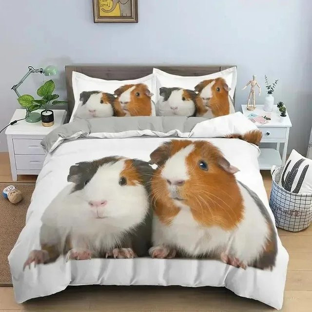 Lodestar Bettwäscheset Meerschweinchen 3D Design mit Bettbezug und Kissenbezug, Farbe: Weiß, Material: Polyester, B/H: 135 x 200 cm - Bild 1