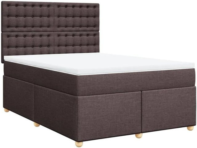 vidaXL Boxspringbett mit Matratze in Dunkelbraun, Hybridbett mit Taschenfederkern, USB-Anschluss und Unterbettbeleuchtung, B/T: 140 x 190 cm - Bild 1