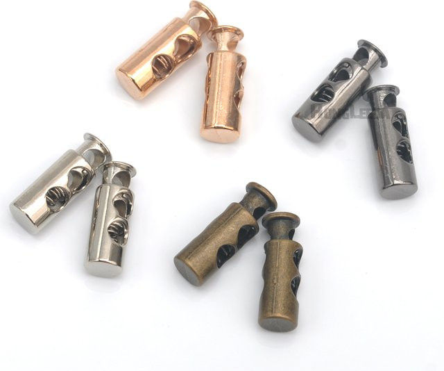 30er Set runde Kordelzug-Schlösser aus Metalllegierung mit 2 Löchern von HONGLEEDA in Nickel, Schwarz, Bronze und Gold - Bild 1