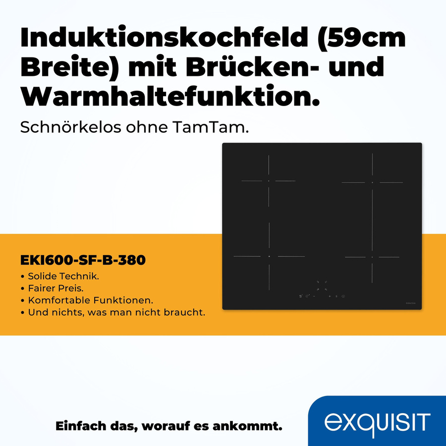 Exquisit EKI600-SF-B-380 Induktionskochfeld in Schwarz mit Power Boost und Timer - Bild 3