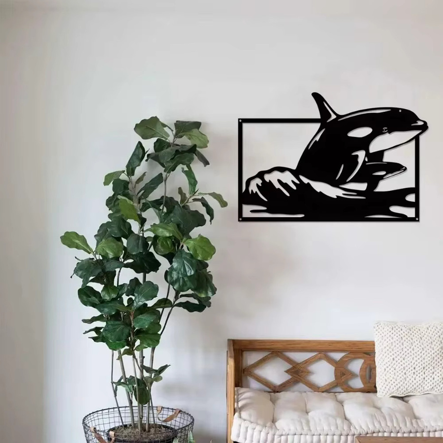 CIFBUY Orca-Wal Metall-Wandkunst in Schwarz als moderne Skulptur für Innen- und Außenbereiche - Bild 4