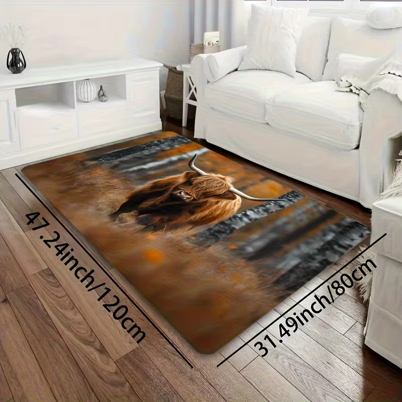 VIKAMA Schottischer Highland-Kuhteppich mit rutschfester Rückseite, dekorative Wohnzimmer- und Flurmatte im Animal-Print, Mehrfarbig - Bild 3