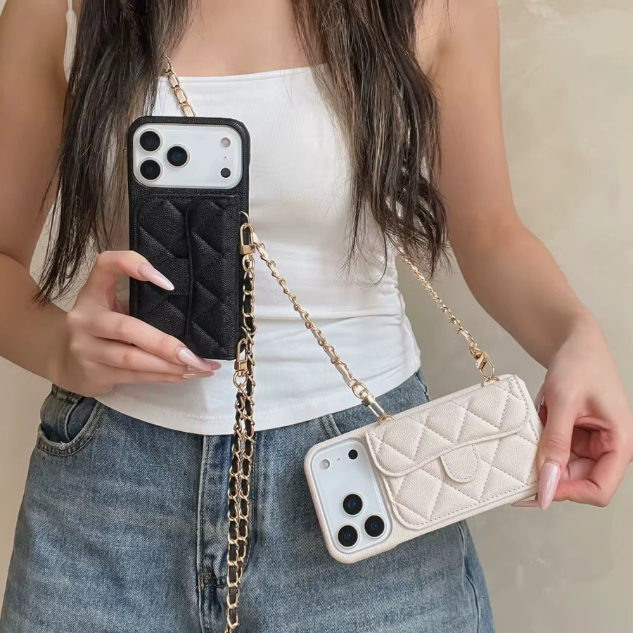 Luxuriöse Umhängetasche in Weiß mit Kartenhalter und Lederband für iPhone 13, 14, 15, 16 und 17 Pro Max - Bild 2