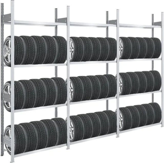 PROREGAL Tire Pro Reifenregal aus verzinktem Stahl, 4 Ebenen, H x B x T: 250 x 300 x 43 cm, Farbe: Silber - Bild 1