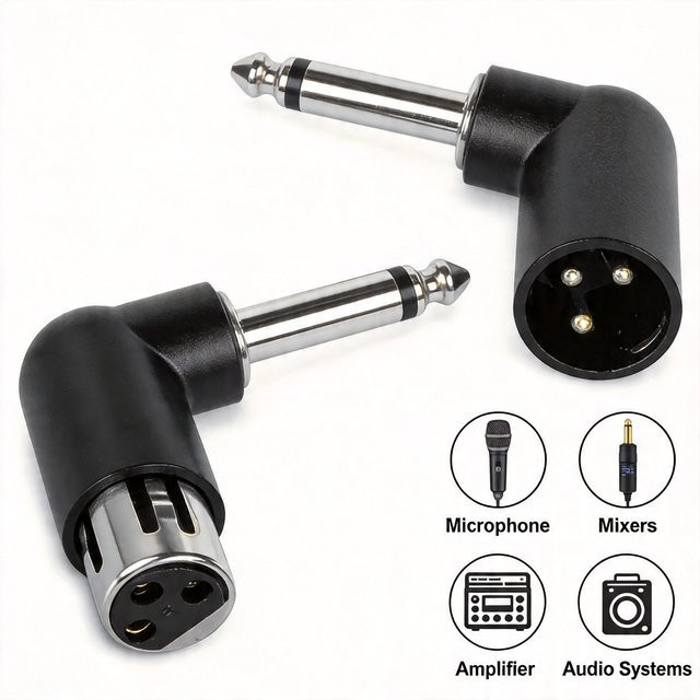 FRHY XLR-Stecker auf 6,35mm Klinkenbuchse Adapter in Schwarz für symmetrische Audio-Anschlüsse und Mikrofone - Bild 1
