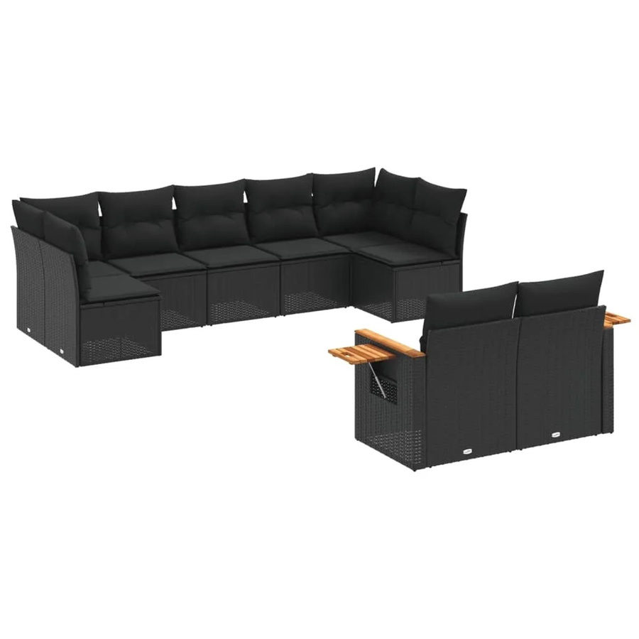 vidaXL 9-teilige Garten-Sofagarnitur in L-Form aus schwarzem Poly-Rattan mit Kissen und pulverbeschichtetem Stahlrahmen - Bild 2