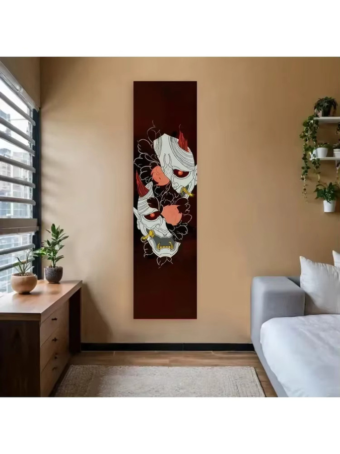 VIKAMA Japanische Hannya-Masken Wandteppich in Multicolour, vertikaler Anime-Dämon Wandbehang für dein Schlafzimmer und Wohnzimmer, Breite: 40 cm, Höhe: 150 cm - Bild 2