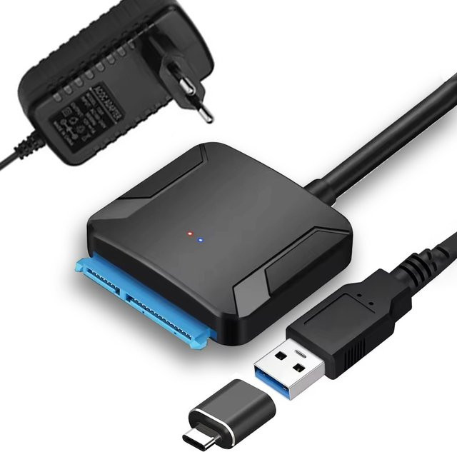 Congdi USB 3.0 zu SATA Adapter für externe und interne 2,5 Zoll und 3,5 Zoll SSD/HDD Festplatten, Farbe: Schwarz - Bild 1