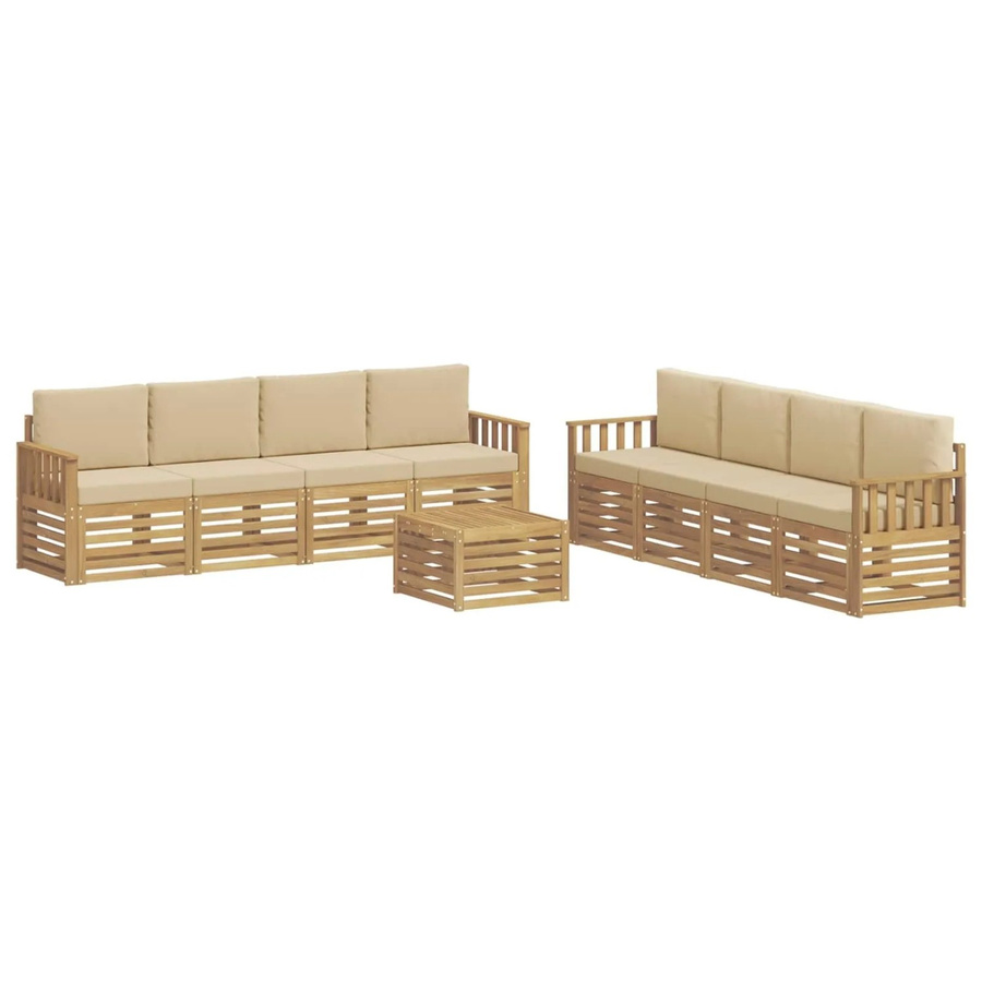 vidaXL Outdoor-Sofagarnitur 9-tlg. aus Akazienholz in Weiß und Beige mit Sitzkissen und Tisch - Bild 2