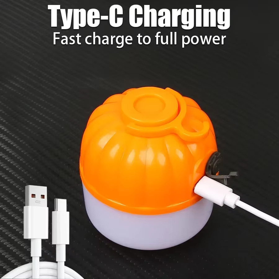 KDULIT LED Camping Mini Kürbis Licht, USB wiederaufladbare Laterne in Orange mit Haken und 4 Modi, tragbares Outdoor Notfall Flutlicht - Bild 3