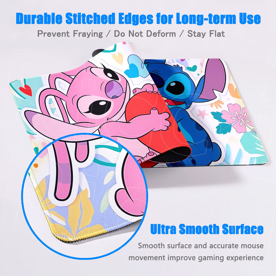 Potdemiel Schreibtischunterlage Rosa Herz mit Stitch und Angel Design, rutschfeste Mauspad-Unterlage für Laptop, Büro und Gaming, Pink/Multicolor - Bild 2