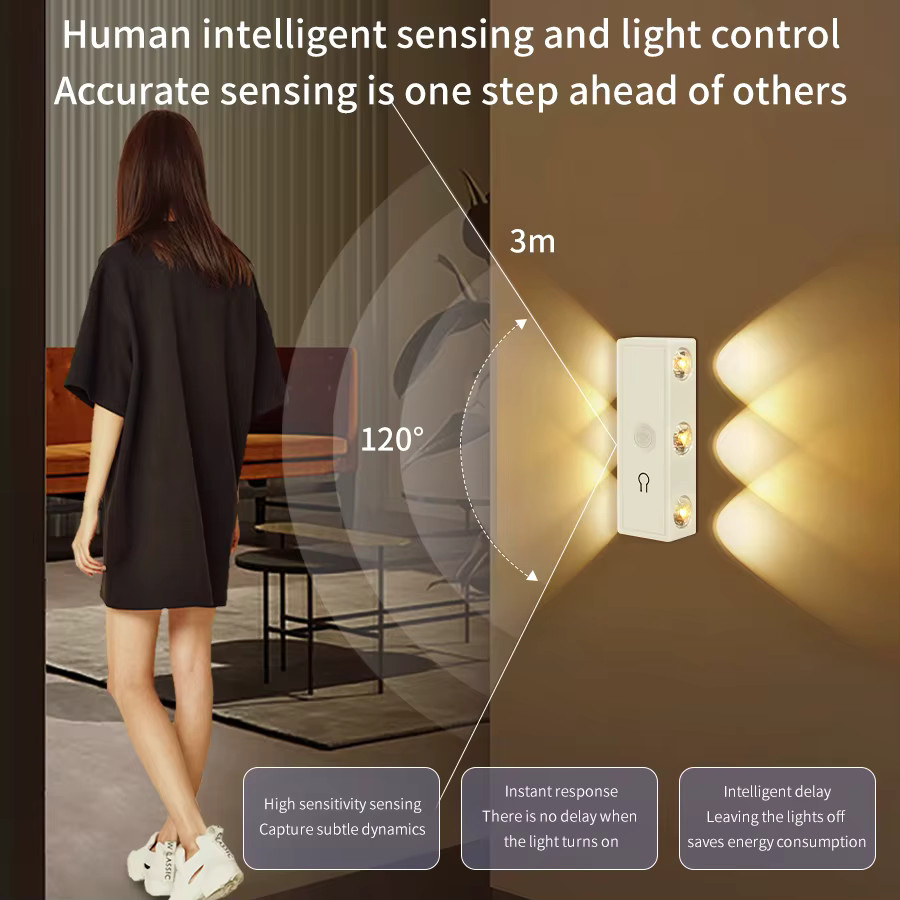 GGBEE LED Nachtlicht mit Bewegungssensor und RGB-Farben, wiederaufladbare magnetische Wandlampe mit Touch-Dimmfunktion für Schlafzimmer, Flur und Treppe, Farbe: Weiß/Multicolor - Bild 2