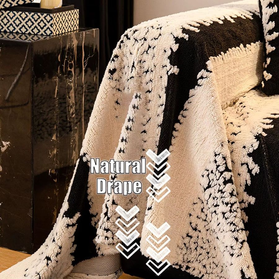 Böhmisches Jacquard-Sofahandtuch aus warmem Plüsch in Schwarz-Weiß gestreift - Bild 4