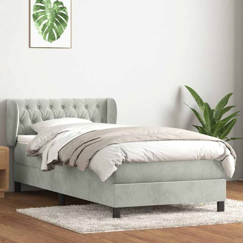Vidaxl Boxspringbett mit Matratze in Grau und Weiß aus Samt und Massivholz, B/T/H: 80 x 220 cm - Bild 1