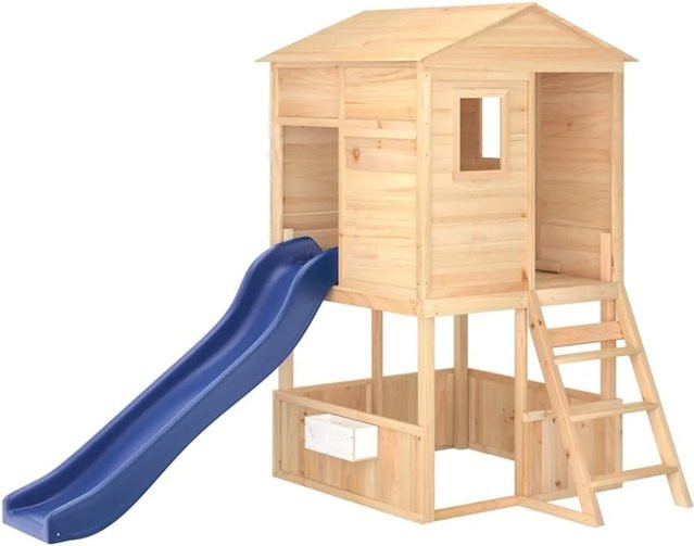 vidaXL Spielturm aus Massivholz Tanne in Blau, Braun und Multicolour - Bild 1