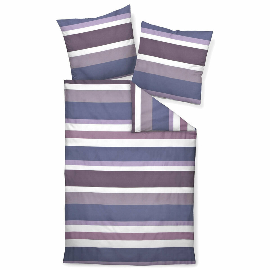 Janine J.D. Mako-Satin Bettwäsche mit Kissenbezug, gestreift, Blau Lila Weiß, B/H: 240 x 220 cm und Kissen: 80 x 80 cm - Bild 1