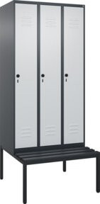 C+P Spind Classic PLUS Garderobenschrank mit Sitzbank, 3 Abteile, Schwarzgrau, B/T/H: 212,0 x 90,0 x 81,5 cm - Bild 1