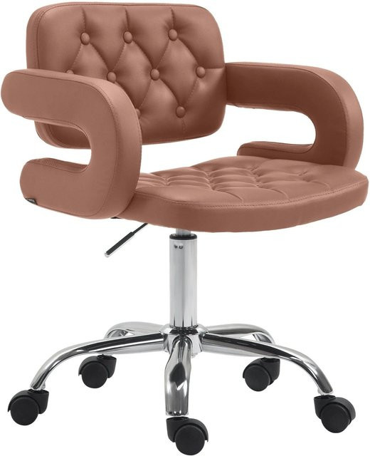 DELUKE Arbeitshocker RIGA Drehhocker mit Rollen aus Kunstleder in Cognac, B/T/H: 62 x 55 x 78 cm - Bild 1