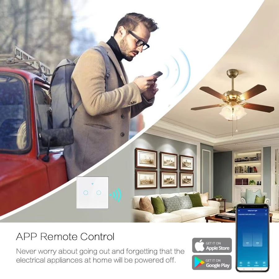 Tuya WIFI Smart Home Wandmontage Glas-Touchpanel Fernbedienungsschalter für Licht in Weiß mit Sprachsteuerung über Amazon Alexa und Google Assistant - Bild 2
