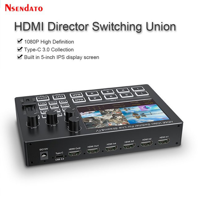 Nsendato 4-Kanal HDMI Videomischer mit 5 Zoll Bildschirm für Live-Streaming, 1080P 60Hz, Schwarz - Bild 1