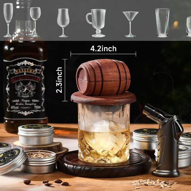 Ballerinate Whiskyfass Räucher-Set zur Cocktail-Aromatisierung in Schwarz und Braun aus Holz - Bild 1