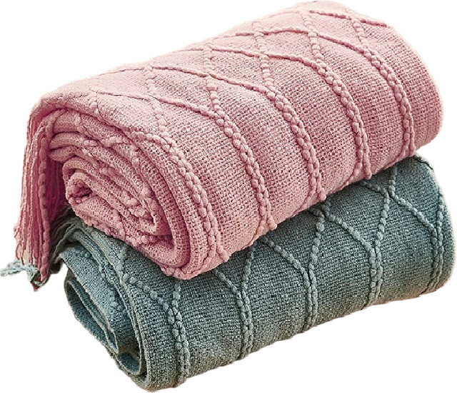 Inyahome Strickdecke mit Quaste in Rosa, weiche Überwurfdecke für Couch und Bett - Bild 1