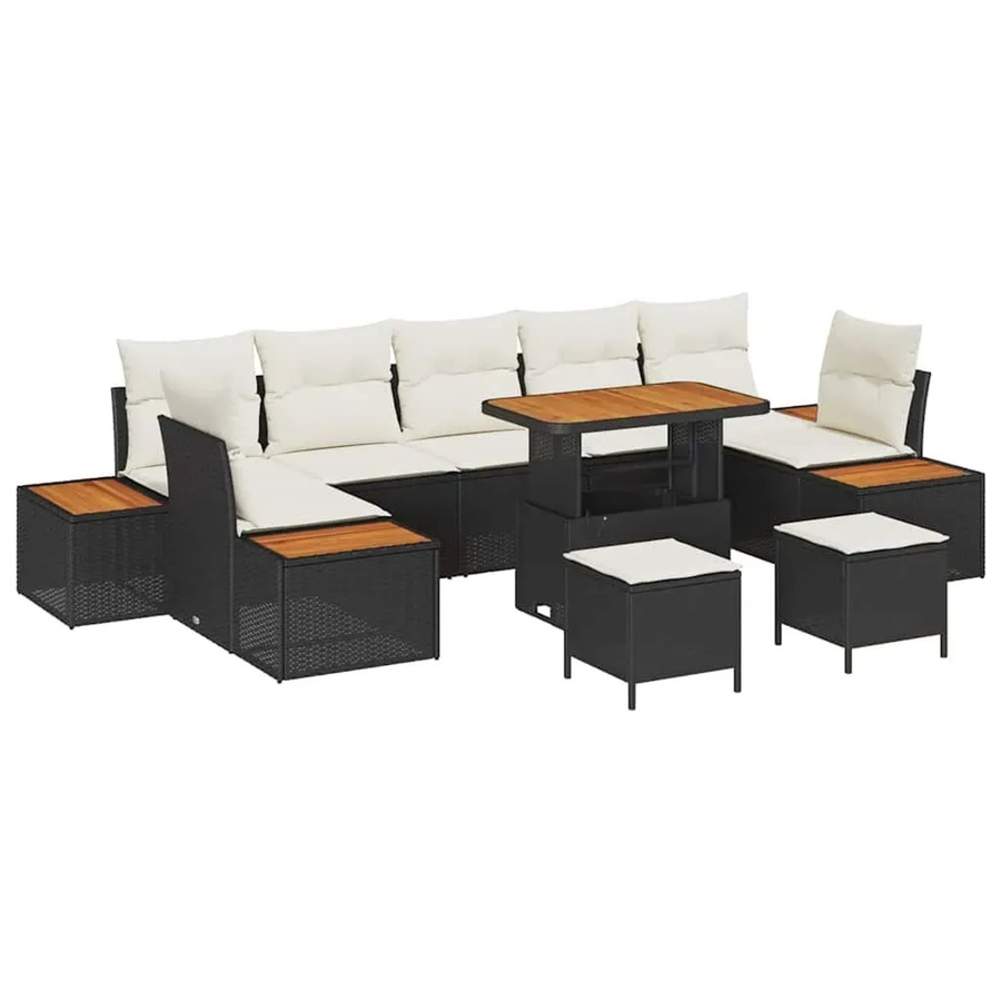 vidaXL Garten-Sofa-Set aus Poly-Rattan in Schwarz und Beige mit 10 Teilen inklusive Kissen und Couchtisch - Bild 2