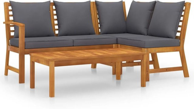 vidaXL 4-tlg Garten-Lounge-Set Modell 5 aus Akazienholz mit Auflagen in Grau - Bild 1