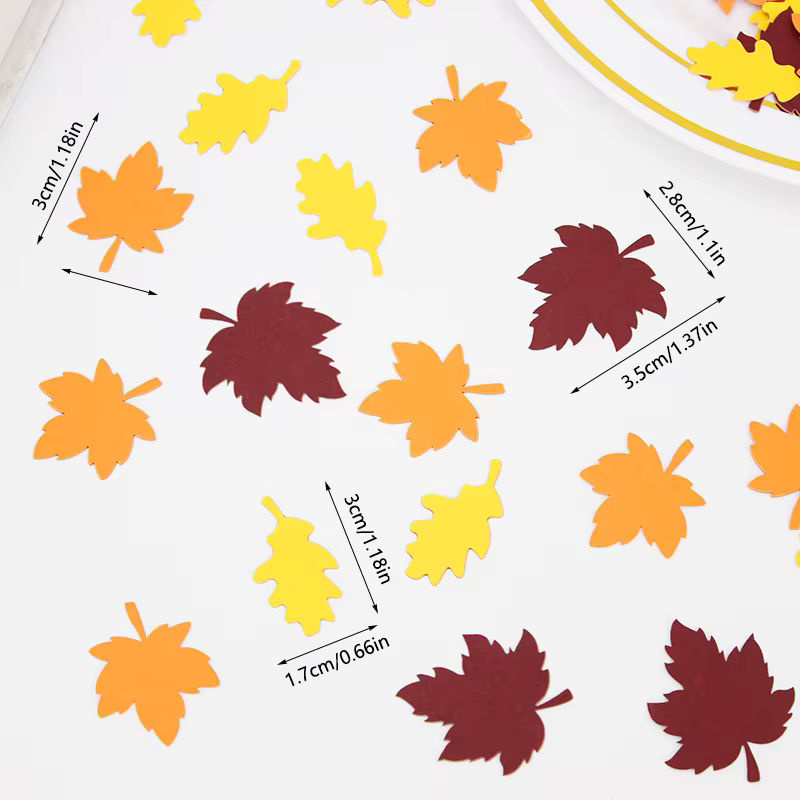 100 Stück VRISE Herbst Ahornblatt Konfetti aus Papier in Mehrfarbig für Thanksgiving, Hochzeit und Geburtstag als Desktop-Dekoration - Bild 5