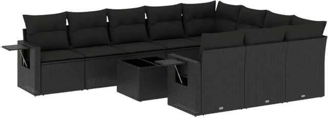 vidaXL 11-tlg. Garten-Sofagarnitur in L-Form aus Polyrattan mit Kissen, Schwarz - Bild 1