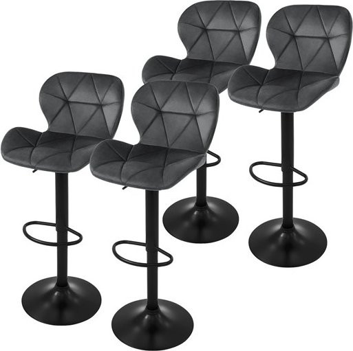 4er Set ML-Design Barhocker aus Samt in Grau mit Rautenmuster, höhenverstellbar und drehbar - Bild 1