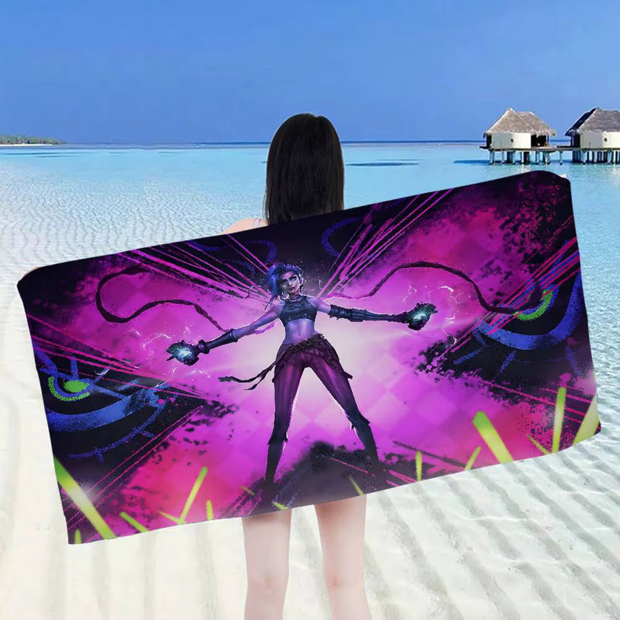 A-Arcane Mikrofaser-Strandtuch Jinx Anime Design, mehrfarbig, saugfähig und schnell trocknend - Bild 4