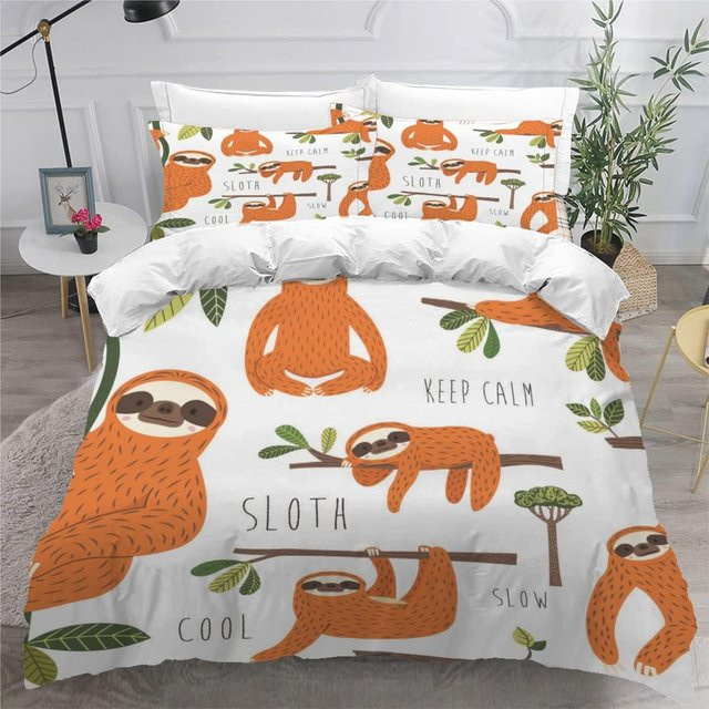 Binchi Fitness Bettwäscheset mit Faultier-Motiv, 2-teilig, Mehrfarbig, B/H: 135 x 200 cm - Bild 1
