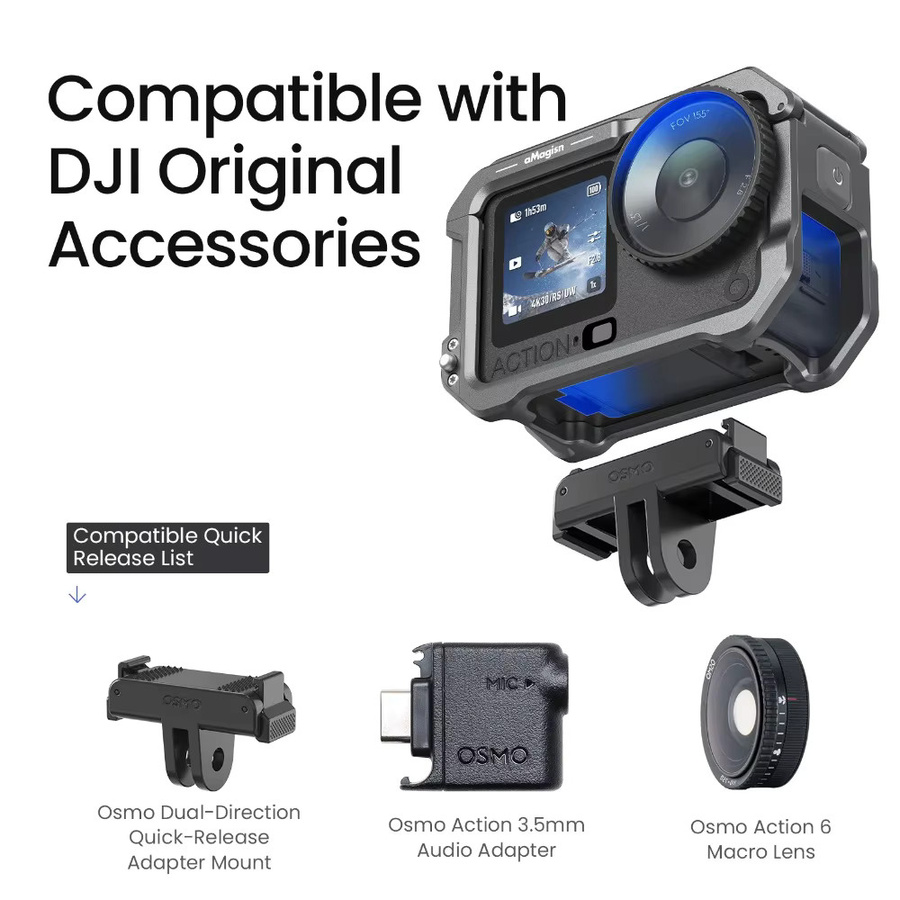 aMagisn Metall-Kamerakäfig mit Schnellwechselbasis für DJI Osmo Action 6 zum Schutz deiner Kamera - Bild 2