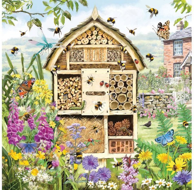 Serviette Bienenhotel aus Papier mit Bienen und Blumen für dein Frühlings-Ambiente, Breite: 33,0 cm, Höhe: 33,0 cm - Bild 1