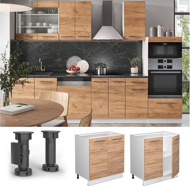 Vicco Küchenunterschrank Fame-Line Weiß Eiche modern mit Softclose-Scharnieren und Einlegeboden Breite: 80 cm, Höhe: 82 cm, Tiefe: 51,6 cm - Bild 1
