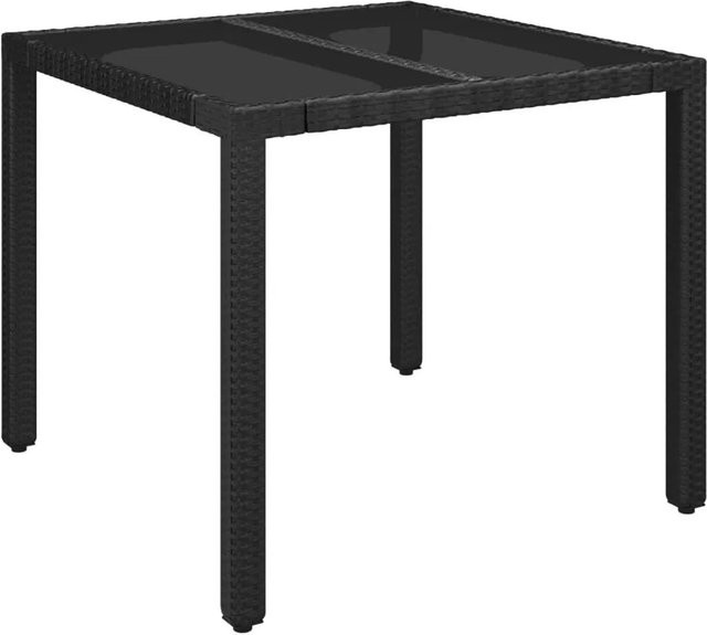 Furnicato Gartentisch aus Poly Rattan mit Hartglasplatte in Schwarz, B/T/H: 90 x 90 x 75 cm - Bild 1