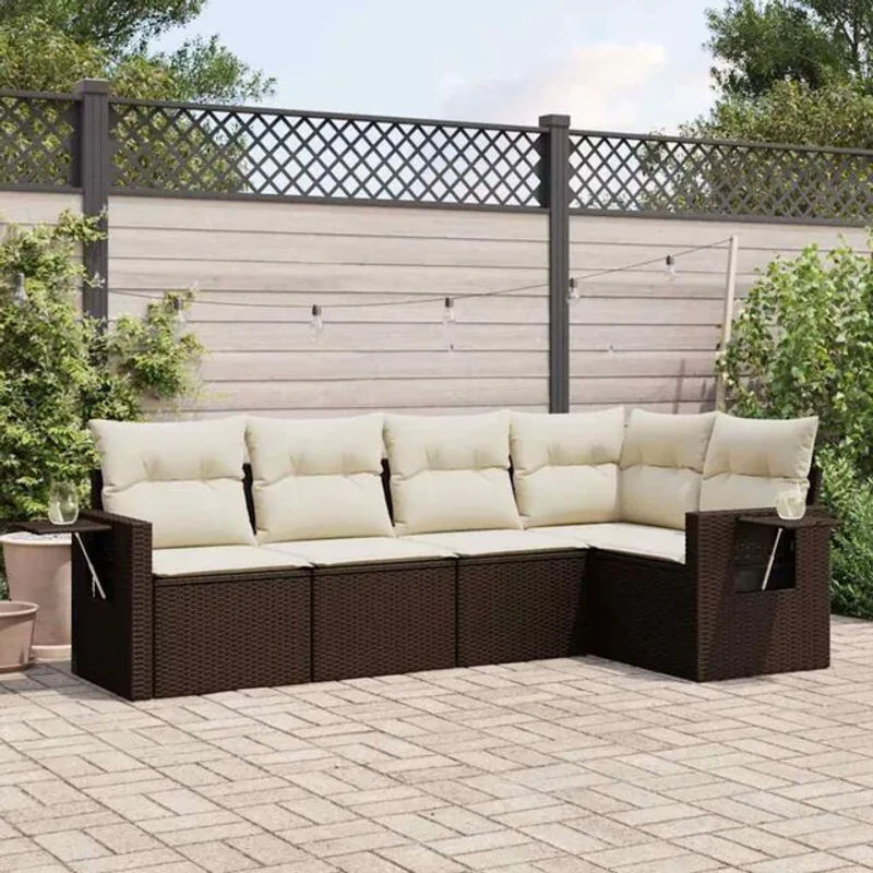 5-tlg. Garten-Sofagarnitur mit Kissen aus Polyrattan in Braun von vidaxl - Bild 1