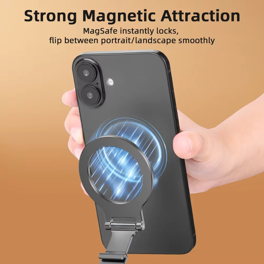 Flymile MagSafe Magnetständer für iPhone 17 16 15 14 13 Pro, tragbarer und faltbarer Telefonhalter mit Karabiner, Schwarz - Bild 3