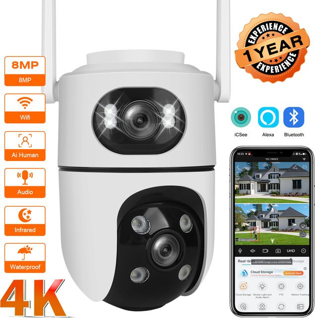 TAITAS WiFi PTZ Überwachungskamera mit Dual-Bildschirm, 8MP Outdoor Sicherheit IP Kamera mit Auto-Tracking und Nachtsicht, Farbe: Weiß - Bild 1