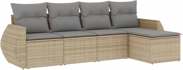 vidaXL 5-tlg Garten-Sofagarnitur aus Poly-Rattan in Beige mit Kissen und Stauraum - Bild 1