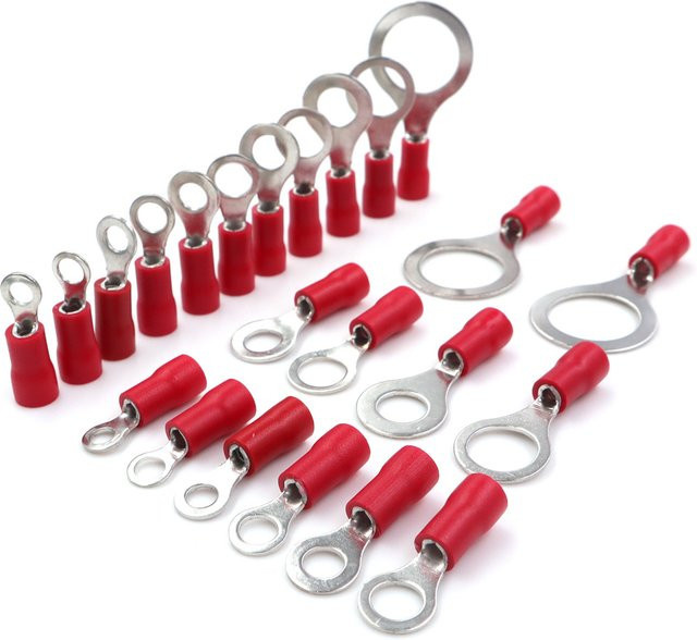 ELEABC Elektrische Ring-Crimp-Drahtverbinder Isolierte Verdrahtungsklemmen 22-16AWG Rot - Bild 1